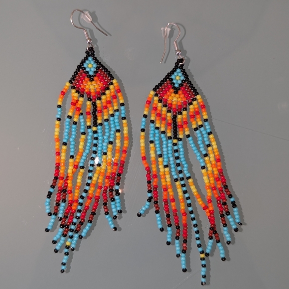 Bohemian Native American Handmade Beaded Tassel Earrings Western Style Colorful - Picture 12 of 15